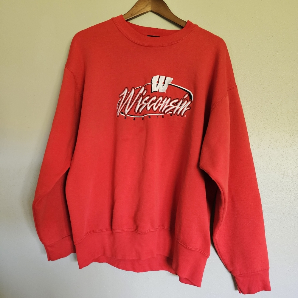 Pro‎ Player Sweatshirt Crewneck Mens XL Red Vintage Wisconsin Badgers Football